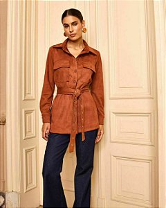 Camisa Suede Cinto Ilhós