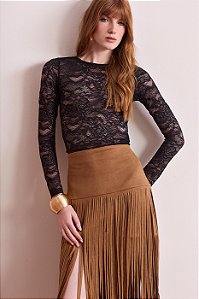 Blusa Renda Malha Manga Longa