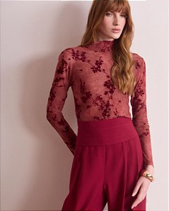 Blusa Gola Alta Tule Flocado