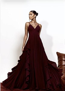 Vestido Longo Chiffon Plissado