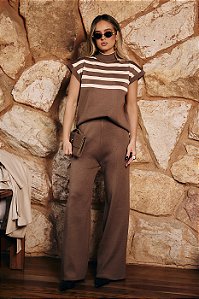 Conjunto Tricot Modal Blusa Listra e Calça Reta