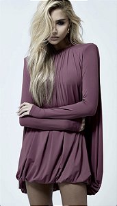 Vestido Curto Bufante Manga Longa