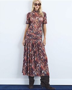 Vestido Tule Estampa Étnica