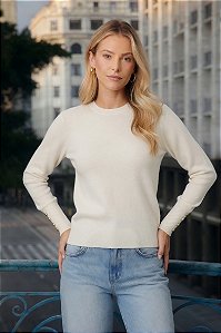 Blusa Tricot Manga Longa Detalhe Rebite