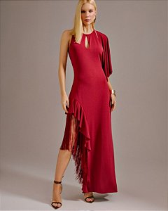 Vestido Jersey Franjas Acetinado