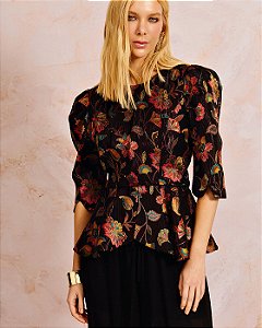 Blusa Peplum Floral Lurex Toque de Seda