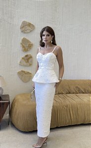 Vestido Midi Guipir Corset Peplum