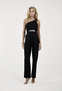 Macacão Top Plissado e Calça com Detalhe Lateral Preto