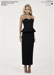 Conjunto Voil Bordado Corset e Saia Midi