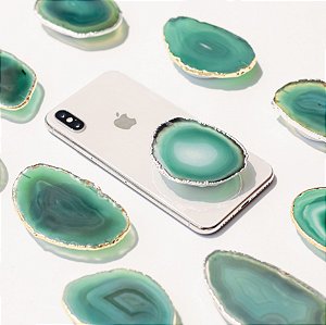 Pop Socket Ágata cor verde acabamento prata| Phone Grip