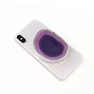 Pop Socket Ágata cor roxa acabamento prata| Phone Grip