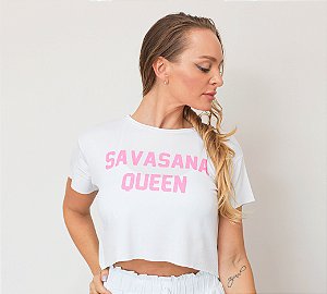 T-shirt Yoga Cropped Branca - Savasana Queen