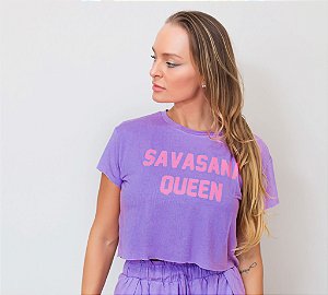 T-shirt Yoga Cropped Lilás Escuro - Savasana Queen