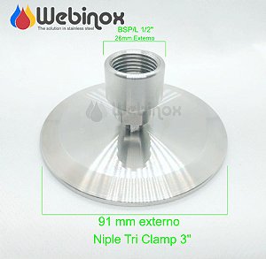 Niple Adaptador TC 3" x BSP/L (Fêmea) 1/2" Inox 304
