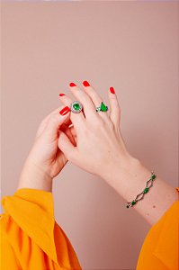 Anel Prata Círculo Zircônias Verde