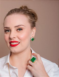 Brinco Quadrado Verde Bandeira
