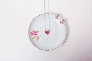 Conjunto Prata Coração Rosa