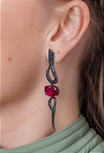 Brinco Longo Luxo Cristal Rubi
