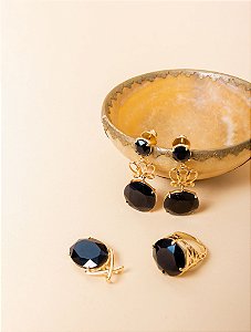 Anel Base Detalhada Moeda Cristal Ônix