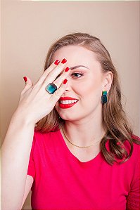 Anel Cristal Azul Egeu Quadrado