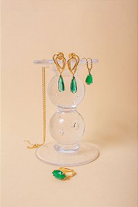 Brinco Longo Ouro Cristal Verde Água
