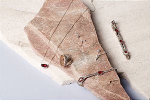 Pulseira Prata Rubi e Marcassita Dupla