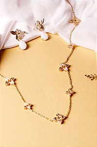 Colar comprido Ouro Flores Intercaladas