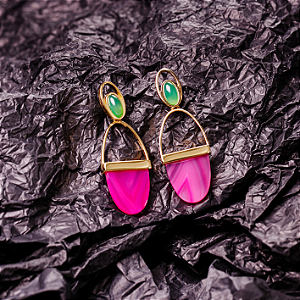 Brinco Ágatha - Ouro com Ágatas Rosa e Verde