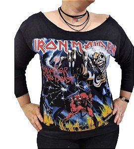 Camiseta Baby Look Manga Longa Iron Maiden