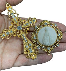 Nossa Senhora Aparecida  camafeu kit para terço de noiva grande com strass dourado luxo