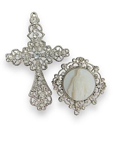 Nossa Senhora das Graças  camafeu kit para terço de noiva grande com strass niquelado luxo