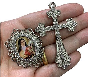 Santa Teresinha kit Cruz e entremeio para terço católico