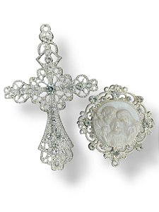 Sagrada Família camafeu kit para terço de noiva grande com strass banho de prata luxo