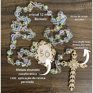 Terço Bodas de ouro metal dourado cataforético para personalizar com foto ou logotipo do casal