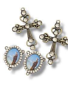 São Francisco de Assis dois  kits cruz e entremeio em ouro velho com strass de cristal