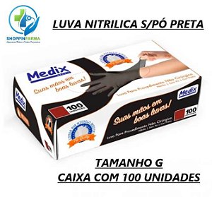 Luva Nitrilica Medix Sem/Pó Preta Tamanho G c/ 100 Unid.