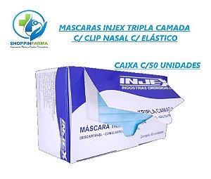 Máscara Cirurgica Tripla c/Clip Nasal INJEX- C/50 Unidades