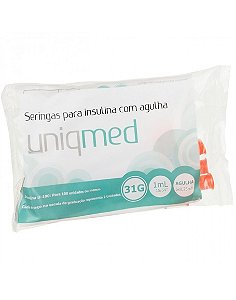 Seringas De Insulina Uniqmed 1ml Ag. Curta 6mm C/100 unid.