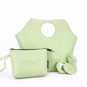 KIT FEMME VERDE | Bolsa Prática | Necessaire Carteira | Porta Batom com Espelho Integrado