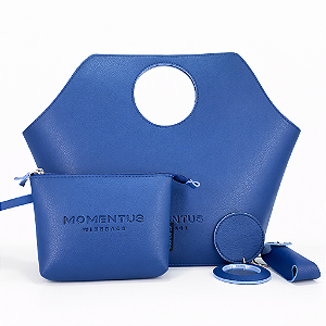 KIT FEMME AZUL | Bolsa Prática | Necessaire Carteira | Porta Batom com Espelho Integrado