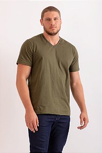 Camiseta básica gola V verde militar