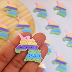 APLIQUE ACRÍLICO POP IT UNICORNIO COLORIDO CANDY - 3,5CM