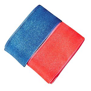 KIT SINIMBU ORGANZA AZUL ROYAL/ LARANJA NEON (38MM) - 2 METROS DE CADA COR