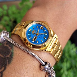 Relógio Orient 3 Estrelas Feminino Automático Banhado A Ouro BNQ1A001LK