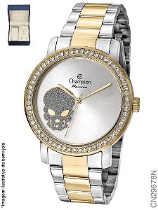 Kit Relogio Champion Feminino Cn29678n Brilhantes Caveira