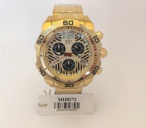 Relógio Masculino Vip Mh-8272 Cronógrafo Dourado