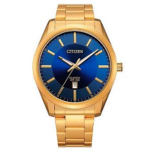 Relógio Citizen Masculino Dourado Azul Bi032-58l