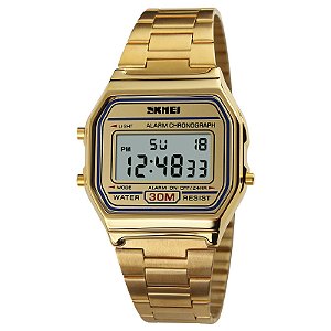 Relógio Vintage Skmei Dourado Geek Retrô Digital 1123
