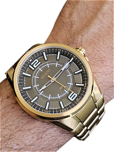 Relógio Orient Masculino Dourado Cinza Mgss1141 G2kx