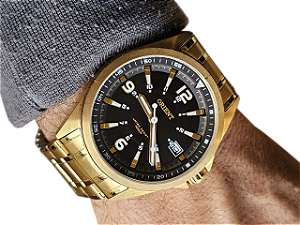 Relogio Orient Masculino Dourado Visor Preto Mgss1107p2kx
